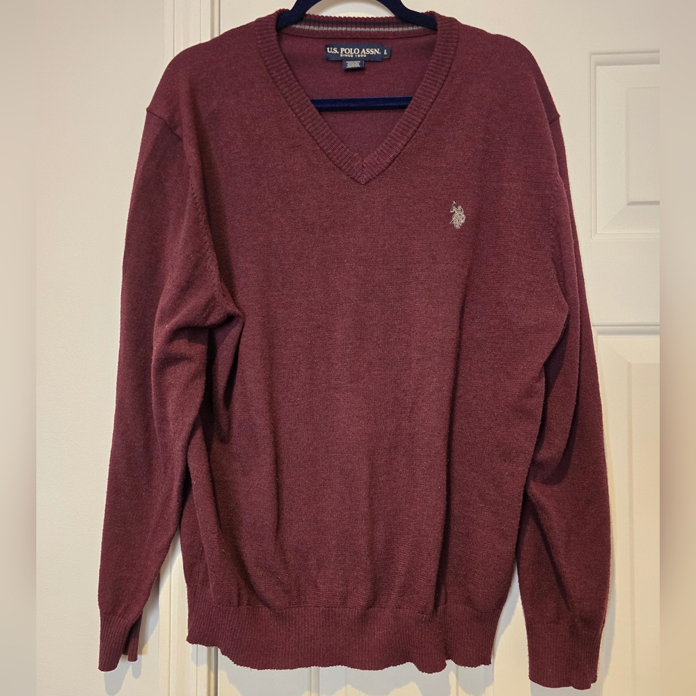 U.S. Polo Assn. Sweater Men Large Pullover Pony Logo Knit Burgundy Long Sleeve